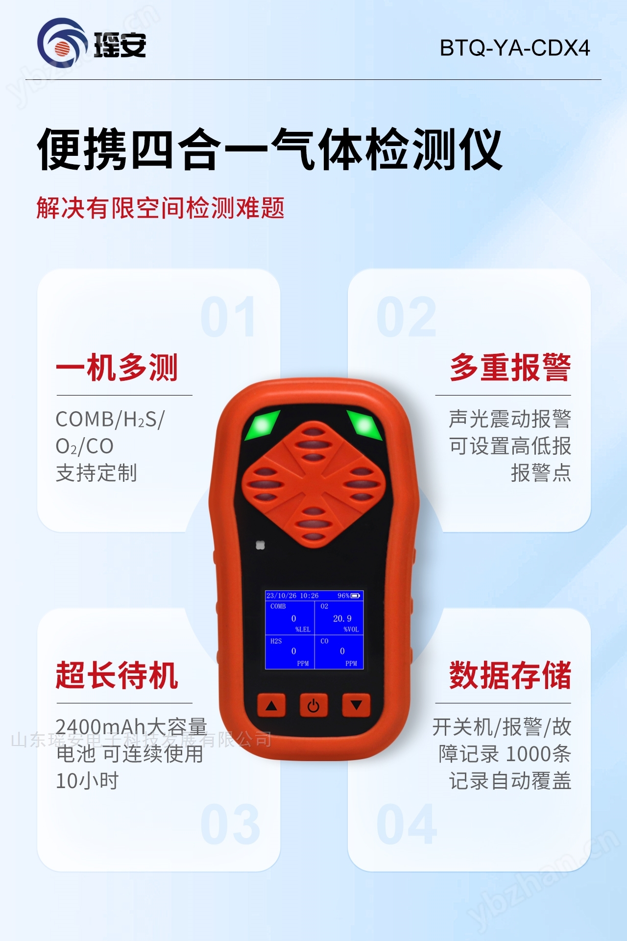 可燃气体报警器 便携四合一